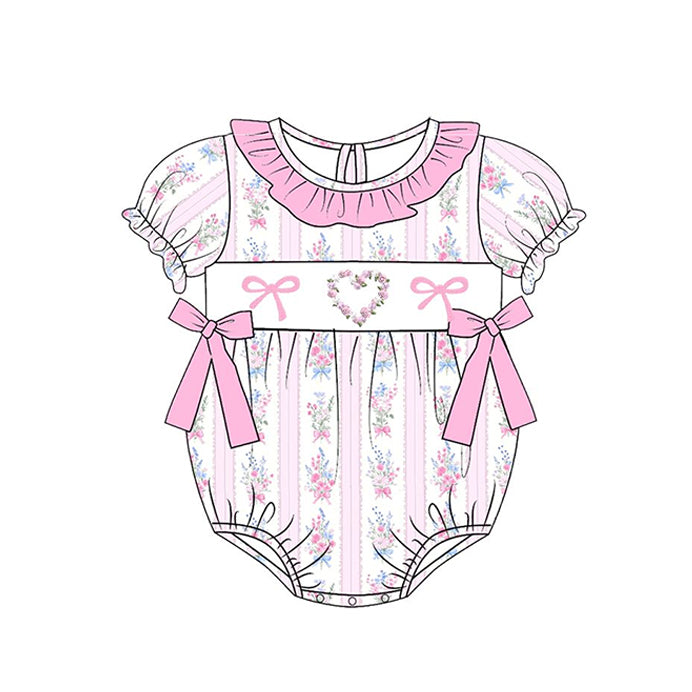 Valentines day pink bow toddle baby girl short sleeve romper preorder
