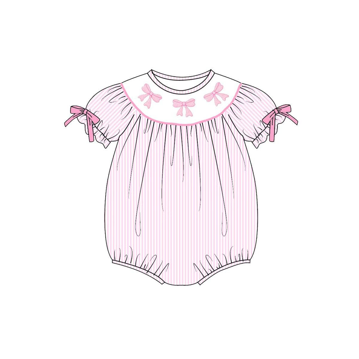 Pink bow toddle baby girl short sleeve romper preorder