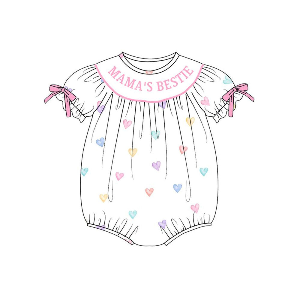 Valentines heart mamas bestie toddle baby girl short sleeve romper preorder