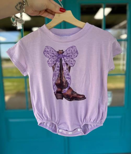 Western boots toddle baby baby short sleeve lavender romper preorder