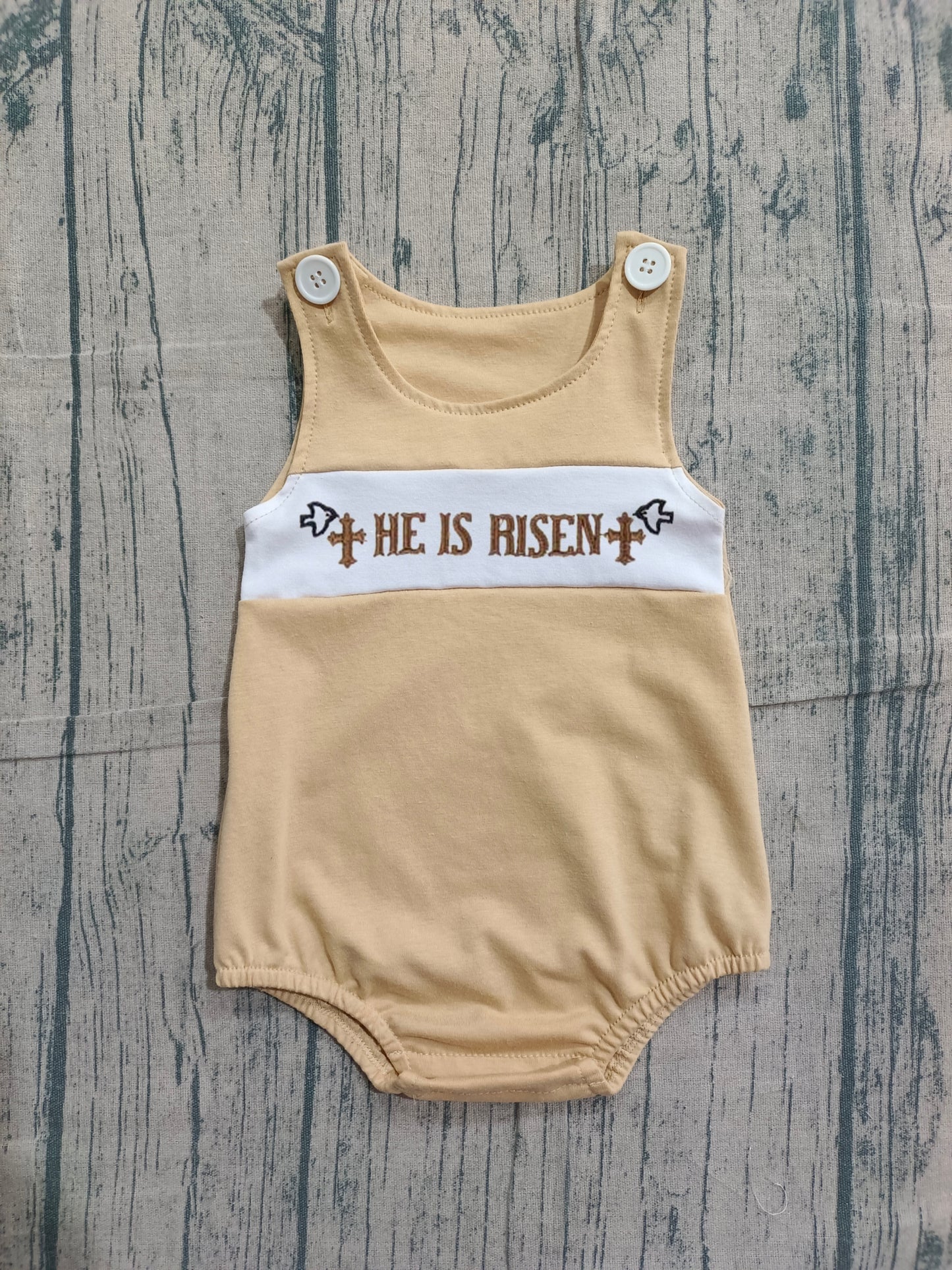 He is risen embroidery print toddle baby boy romper preorder
