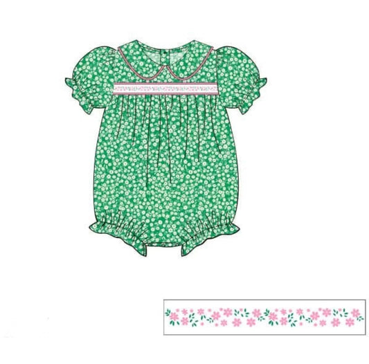 Green floral design toddle baby girl romper preorder