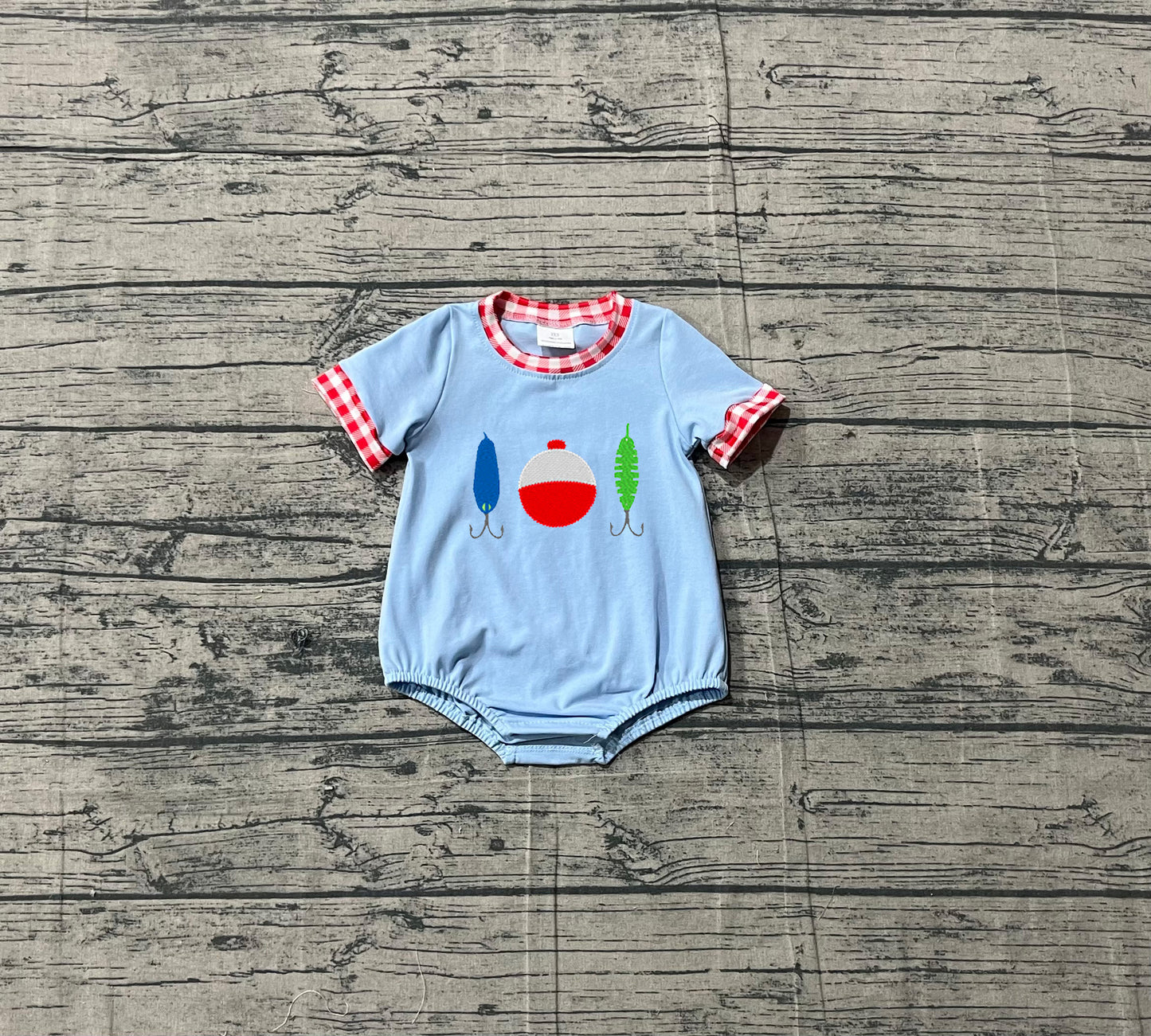 Embroidery Fishing design toddle baby short sleeve romper preorder