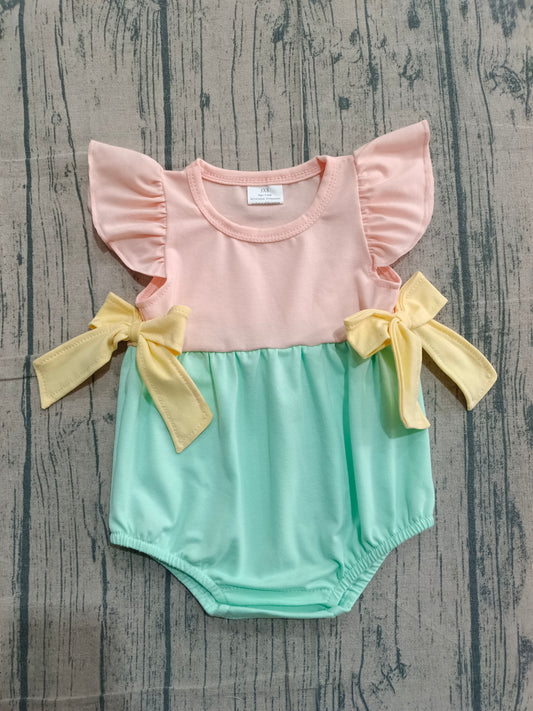 Blue yellow bow design toddle baby girl summer romper preorder