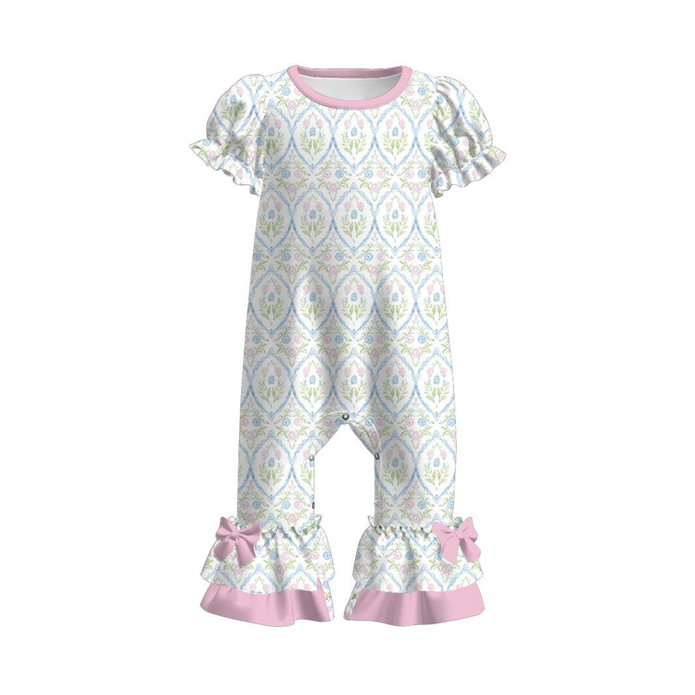 Pink blue floral design toddle baby summer romper preorder