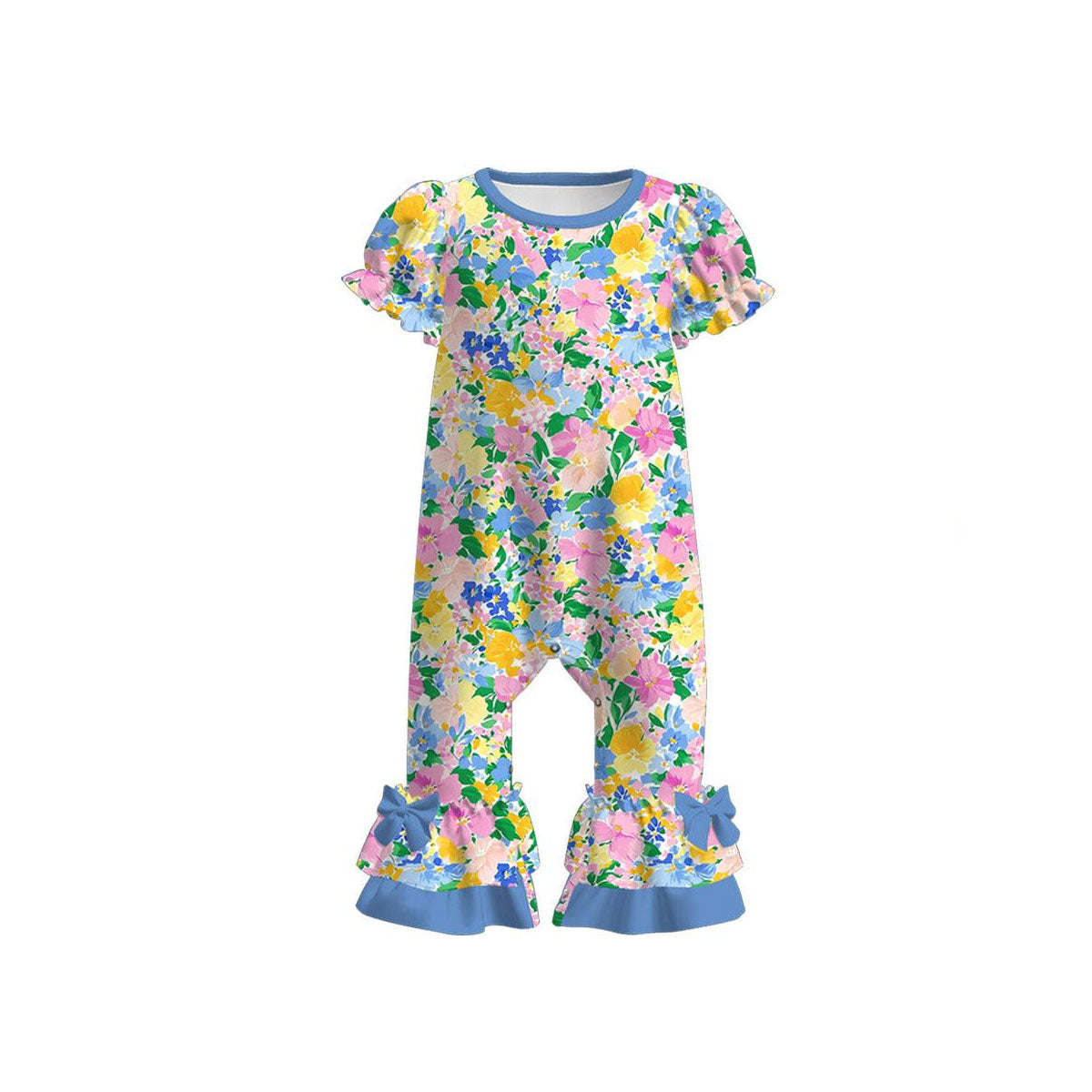 Blue yellow pink floral design toddle baby summer romper preorder