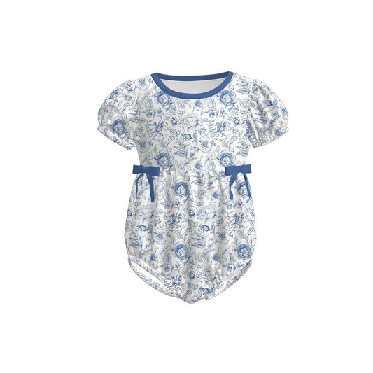 Dark Blue floral design toddle baby summer romper preorder