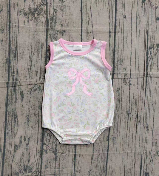 Toddle baby embroidery pink bow floral romper preorder