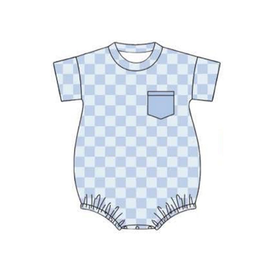 Toddle baby  blue plaid romper preorder