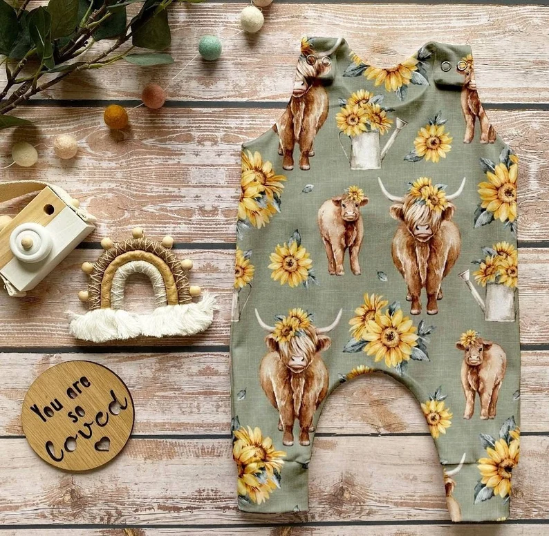 Highland cow design toddle baby girl  romper preorder