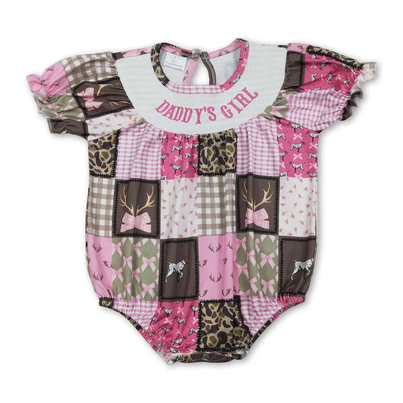 Embroidery Daddys girl floral romper preorder