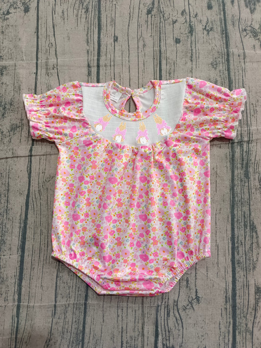 Easter bunny floral design toddle baby smocked romper preorder