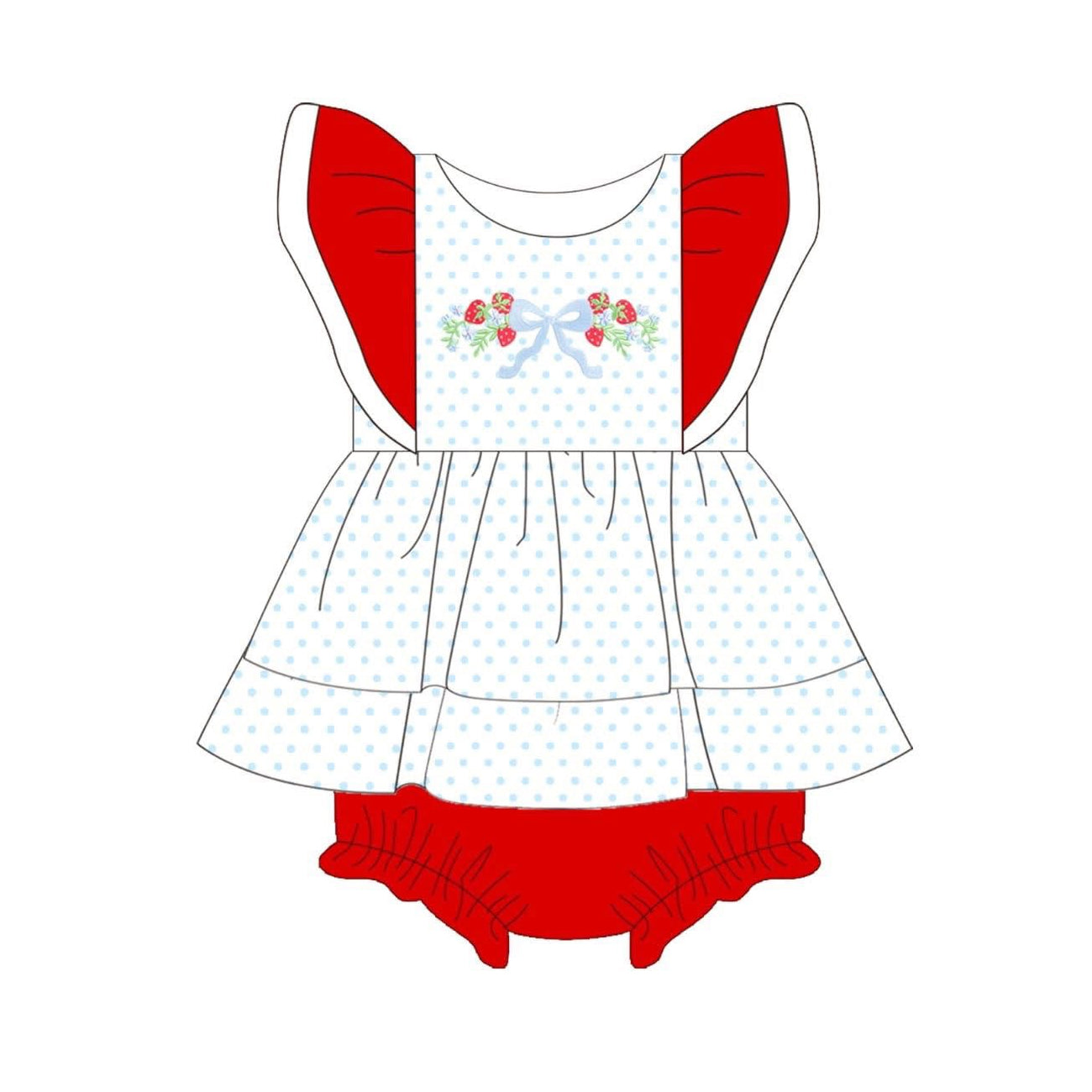 Blue bow strawberry design toddle baby  romper preorder