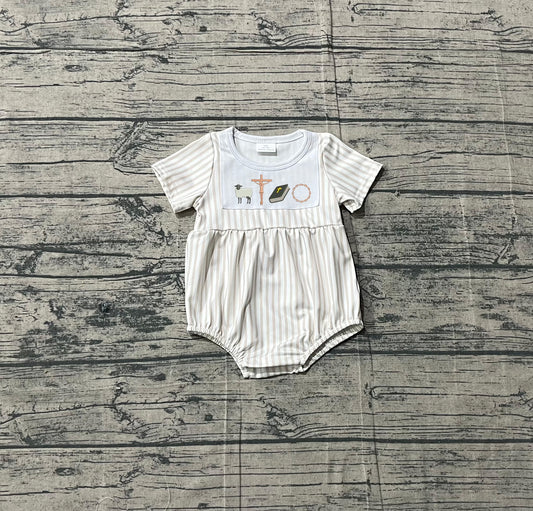 Easter cross embroidery design toddle baby boy romper preorder