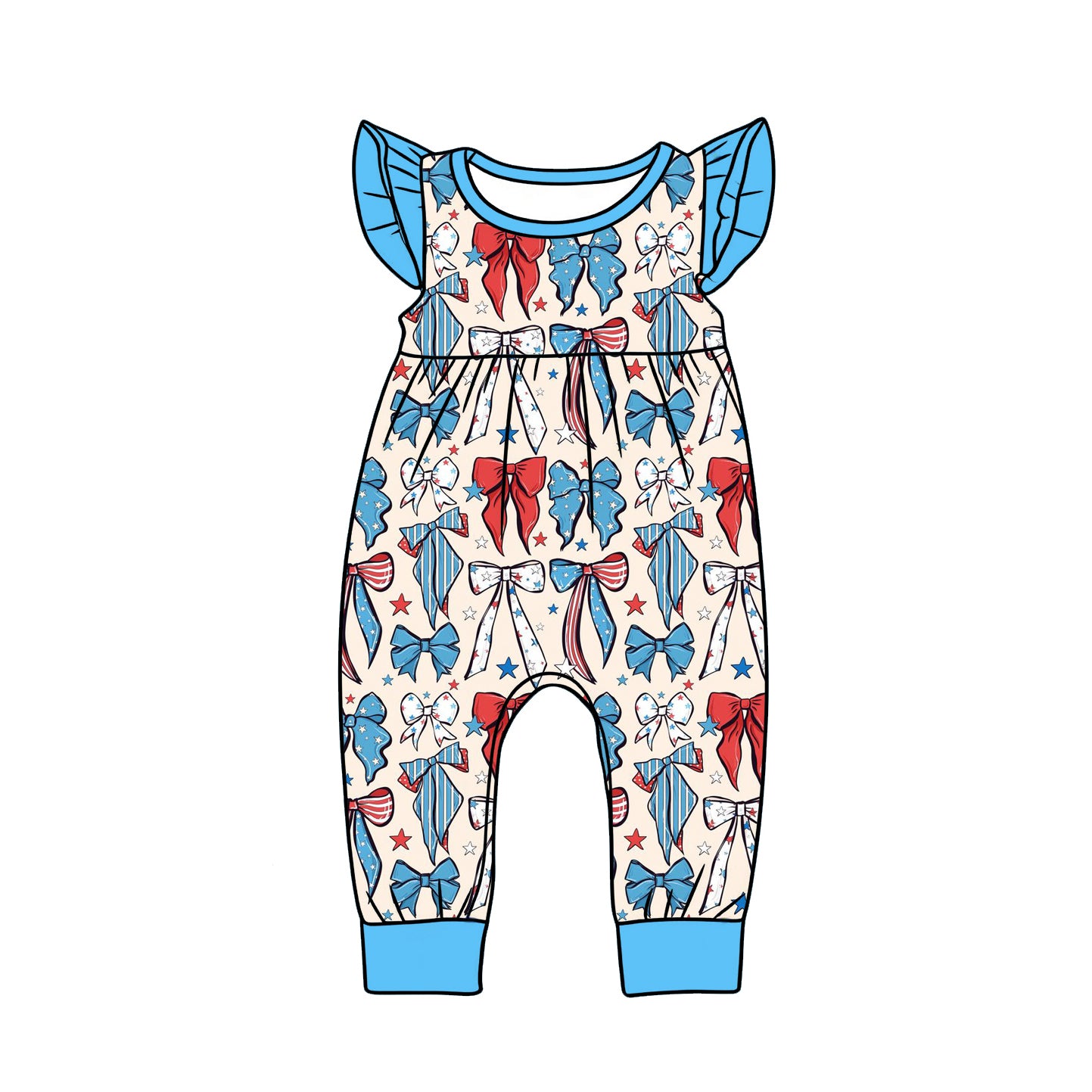 Red blue bow design toddle baby romper preorder