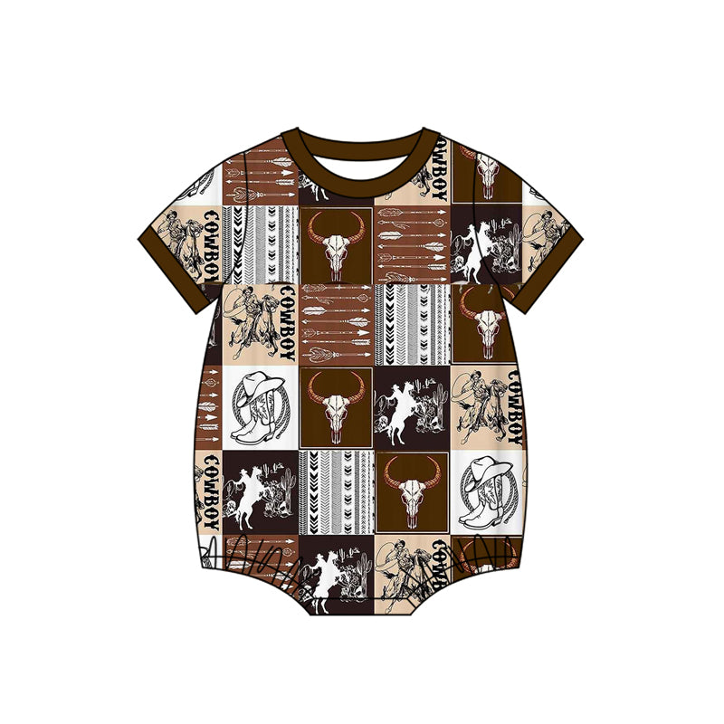 Western cowboy design baby short sleeve romper preorder