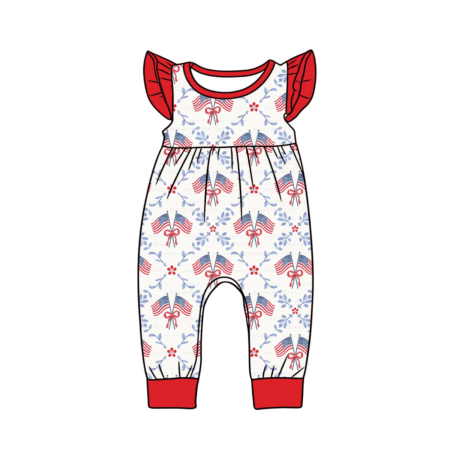 American flag design baby girls holiday romper preorder