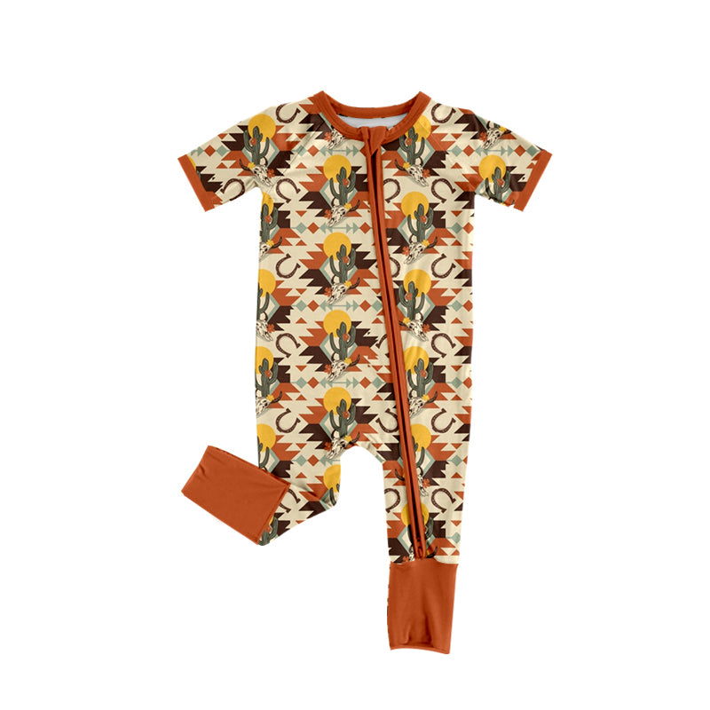 Western cactus design baby short sleeve romper preorder