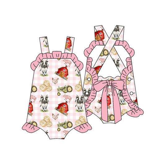 Farm animal print design baby girls romper preorder