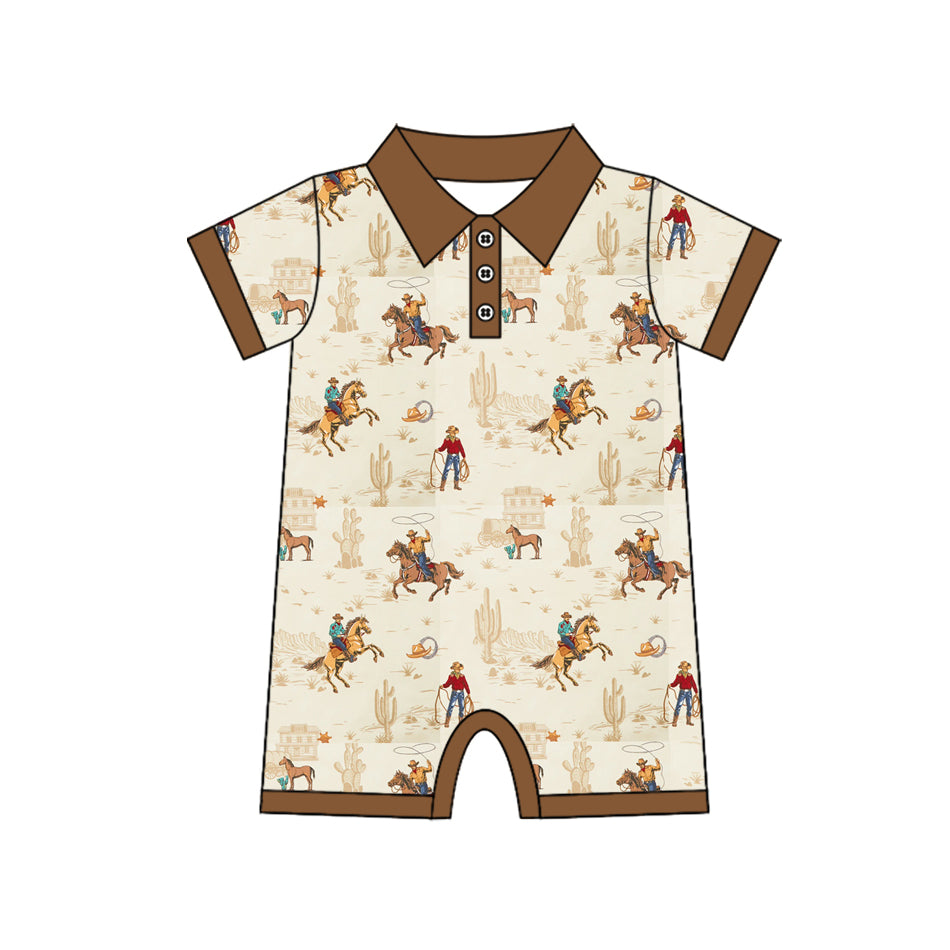 Western cowboy design baby short sleeve romper preorder