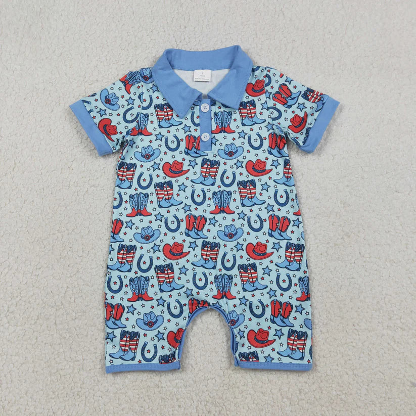 Western cowboy july 4th pocket top matching shorts boys summer outfit