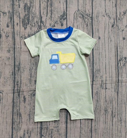 Embroidery Construction design baby boy summer romper preorder