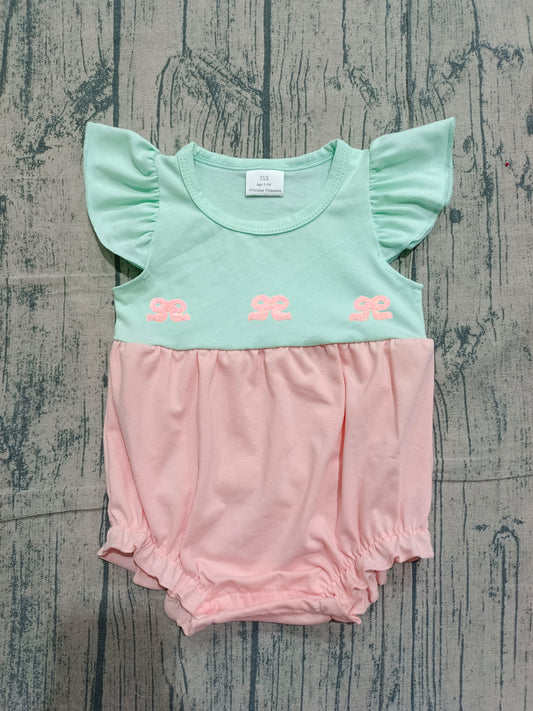 Embroidery Pink bow design baby girl summer romper preorder