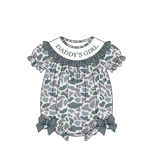 Daddys girl light grey camo romper preorder
