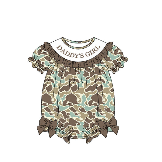Daddys girl green brown camo romper preorder
