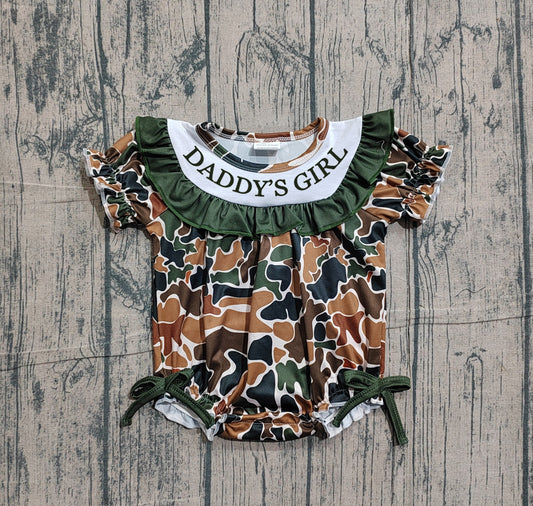 Daddys girl dark green camo embroidery romper preorder