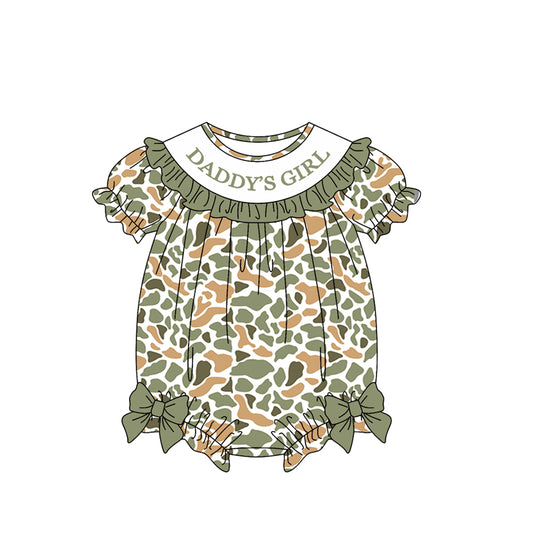 Daddys girl green orange camo romper preorder
