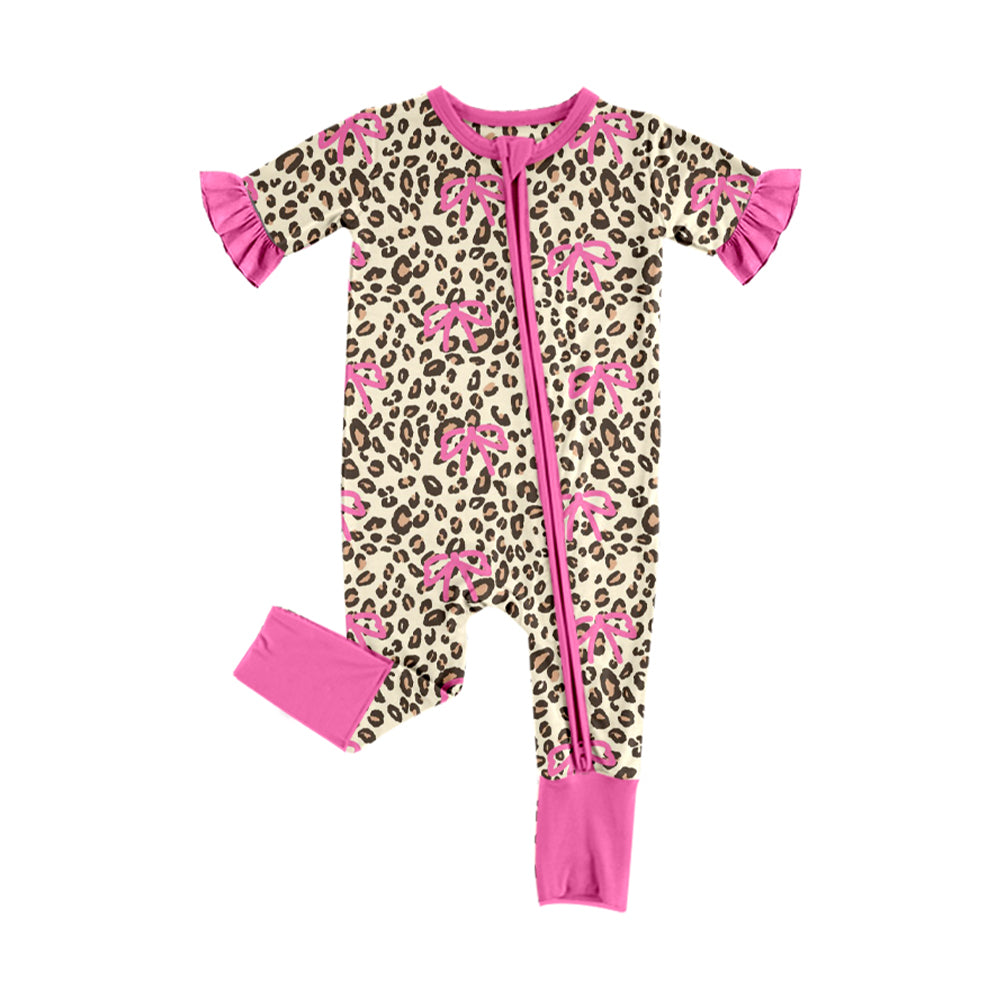 Pink bow leopard design toddle baby summer romper preorder