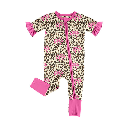 Pink bow leopard design toddle baby summer romper preorder