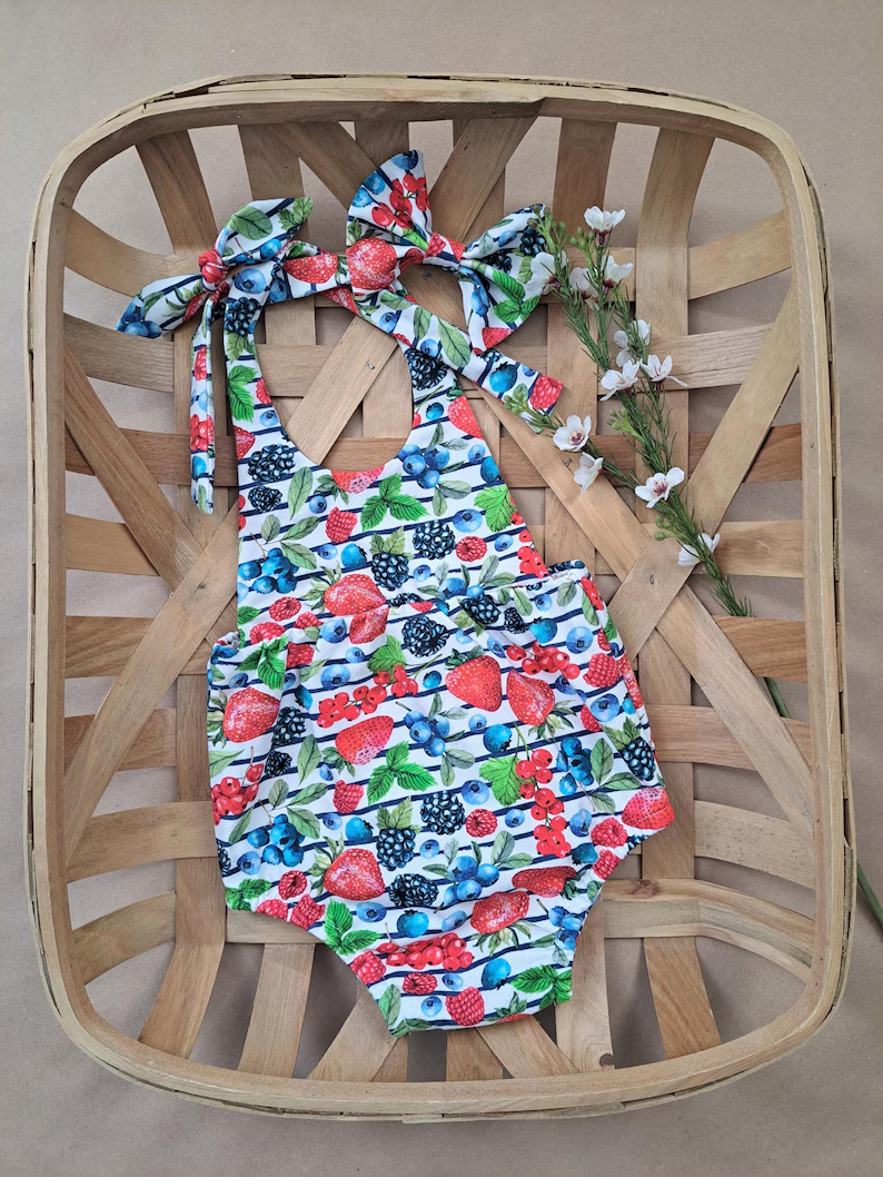 Strawbeery cherry design toddle girls summer romper preorder