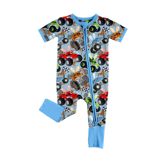 Easter bunny  truck design toddle boy summer romper preorder