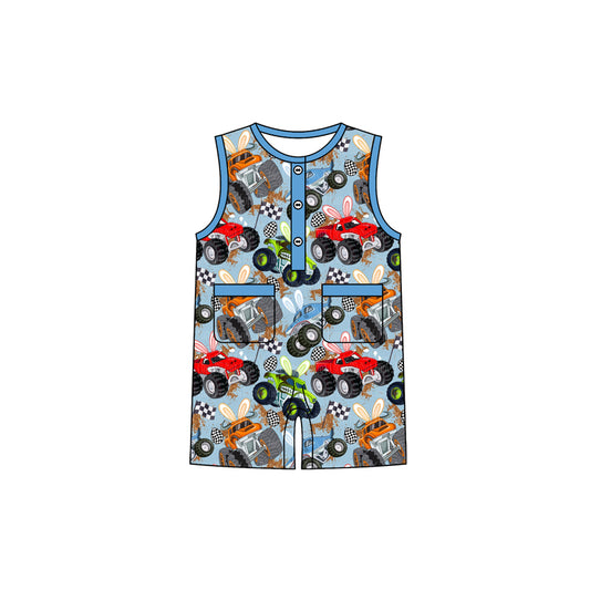 Easter bunny truck toddle boy summer romper preorder