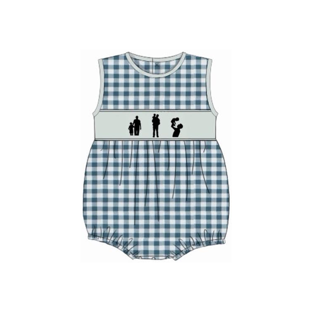 Fathers day toddle boy blue plaid romper preorder