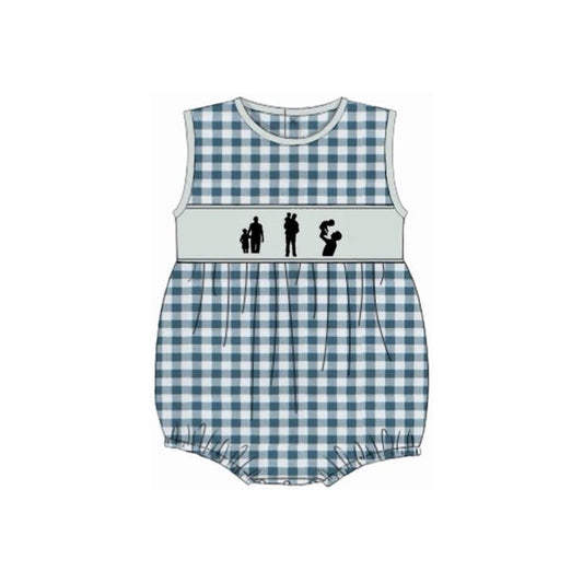 Fathers day toddle boy blue plaid romper preorder