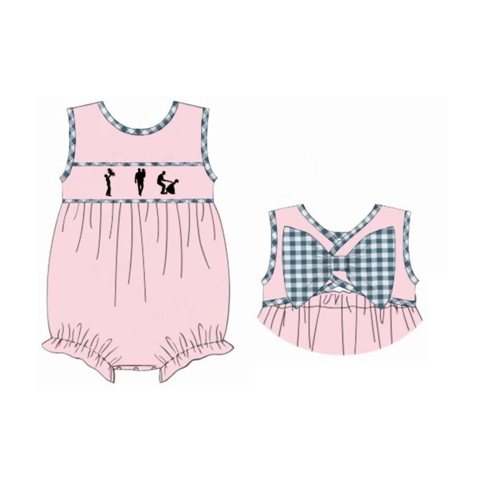 Fathers day toddle girl blue plaid romper preorder