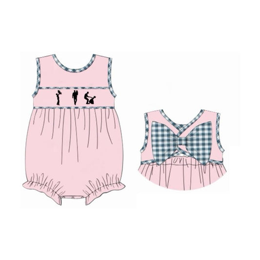 Fathers day toddle girl blue plaid romper preorder