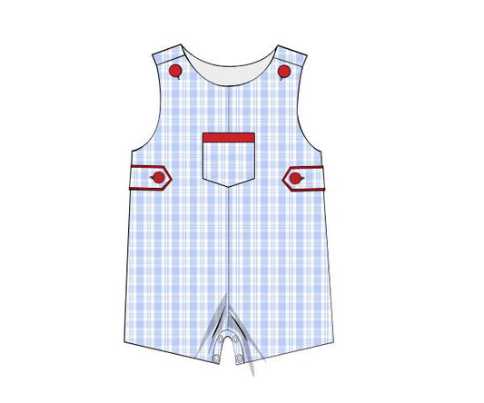 Blue plaid toddle boy romper preorder