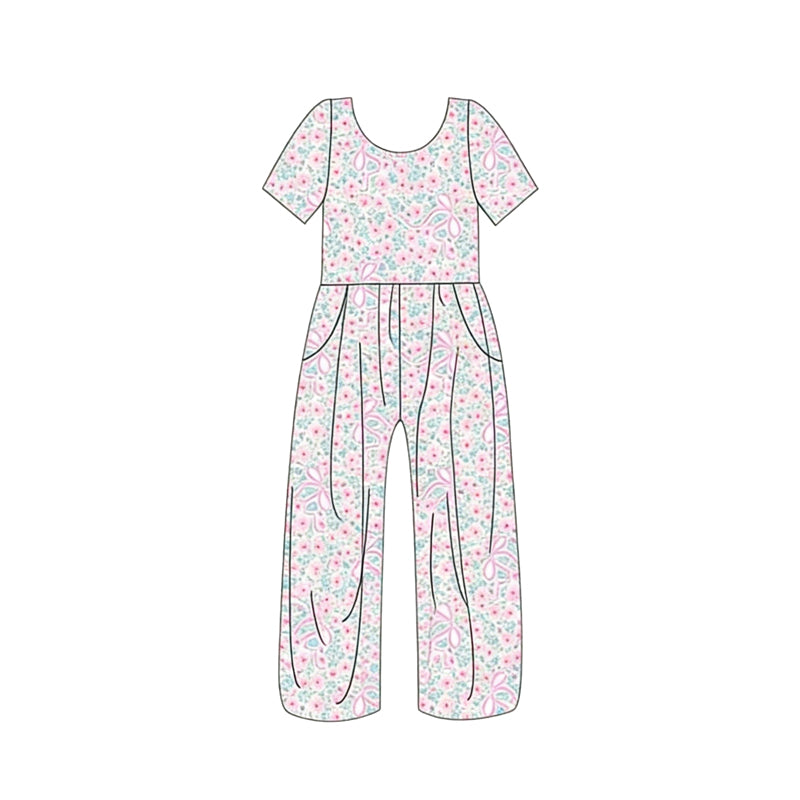 Toddle girls pink bow flowers design jumpsuit preorder