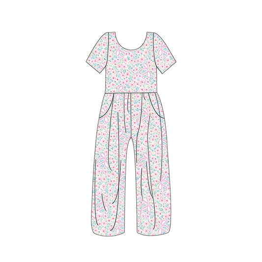 Toddle girls pink bow flowers design jumpsuit preorder