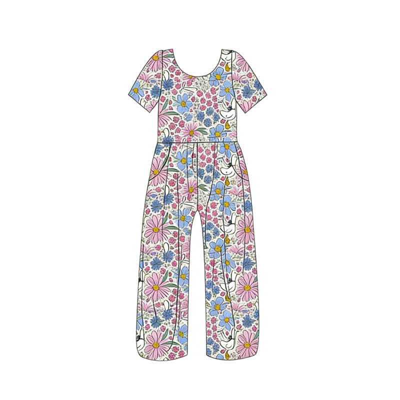 Toddle girls pink blue bow flowers design jumpsuit preorder