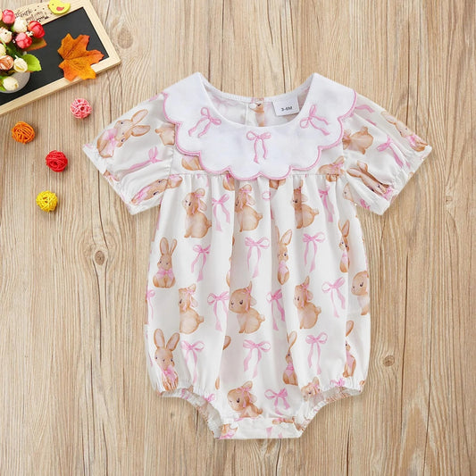 Easter bunny pink bow design toddle girl baby romper preorder