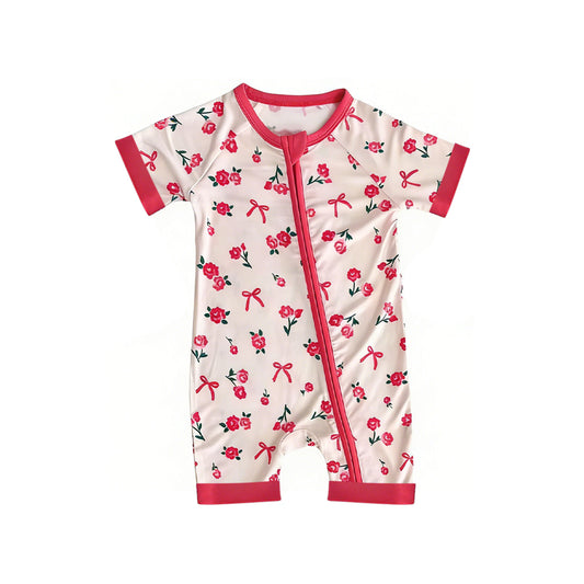 toddle boy short sleeve red flowers design romper preorder