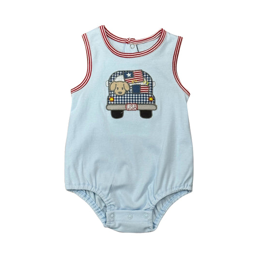 toddle boy American flag design summer romper preorder