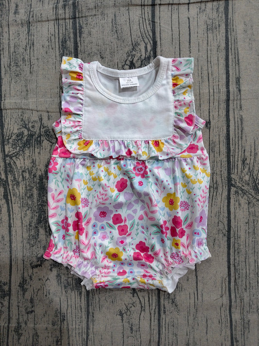 Pink yellow flowers design girls summer romper preorder