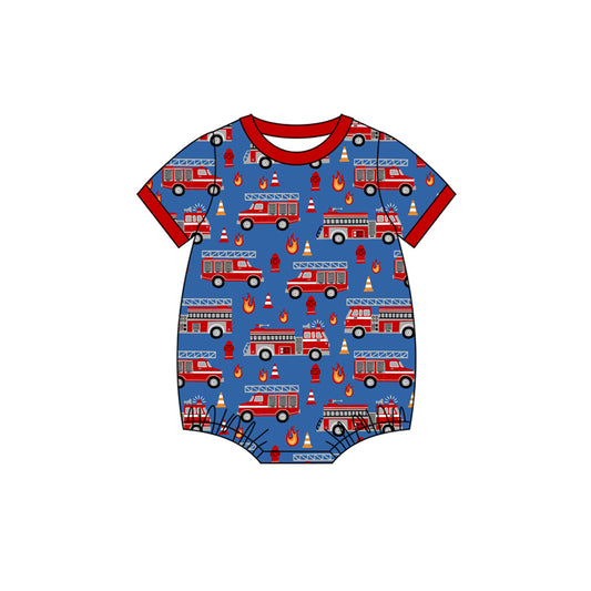 Fire fighting truck design boys  summer romper preorder