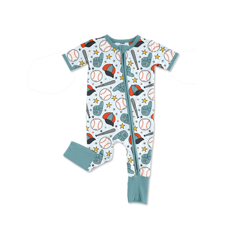 Baseball design short sleeve zip romper preorder